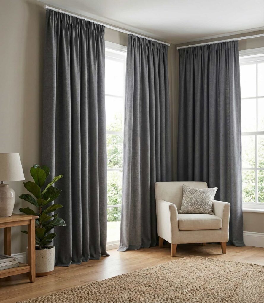 5 готови завеси в графитен цвят