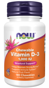 NOW Foods Vitamin D3 1000IU | Витамин Д3, 180 дъвчащи таблетки 